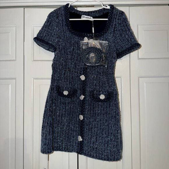 Self Portrait Blue Tweed Dress US 4 NWT - Picture 2 of 9
